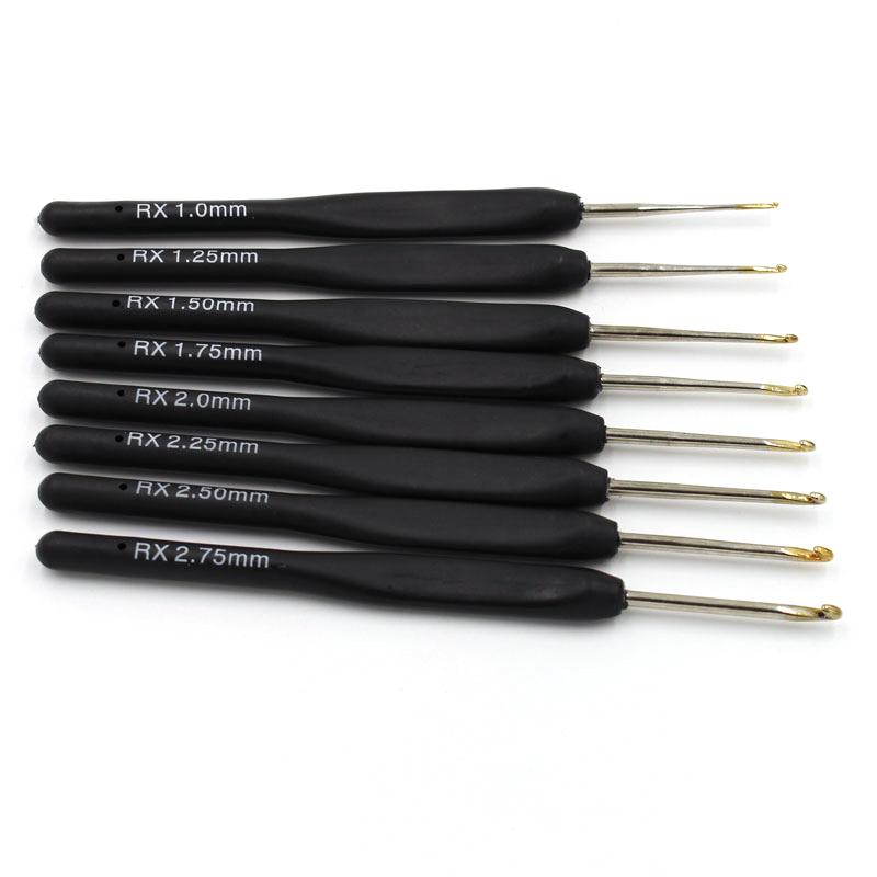 8pcs Thin Head Crochet Hooks Set, Sizes 1.0-2.75mm Black Plastic Handle Aluminum Hook Knitting Needles, Diy Weaving Craft Tool