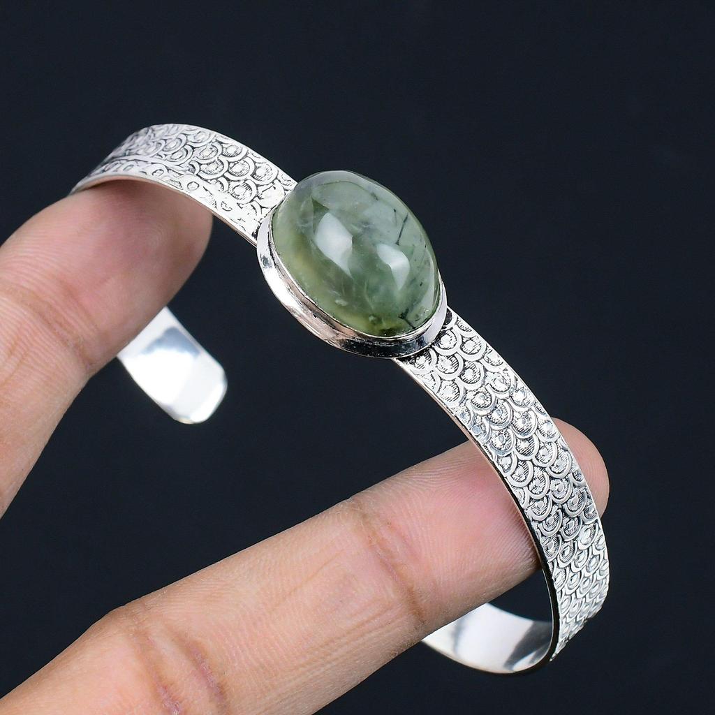 Daughters Day Sale 925 Sterling Silver Natural Moss Prehnite New Bangle Bracelet