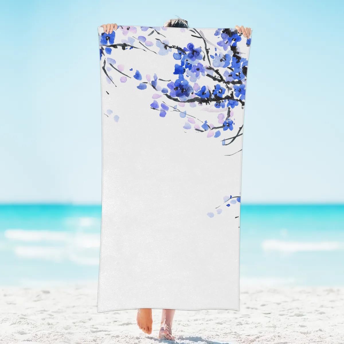 

Spring Plum Blossom Style Beach Towel Sand Free Quick Dry Big Travel Towels for Pool Bath Swim Yoga Camping Adults Kids Gift W30*H60(CM)