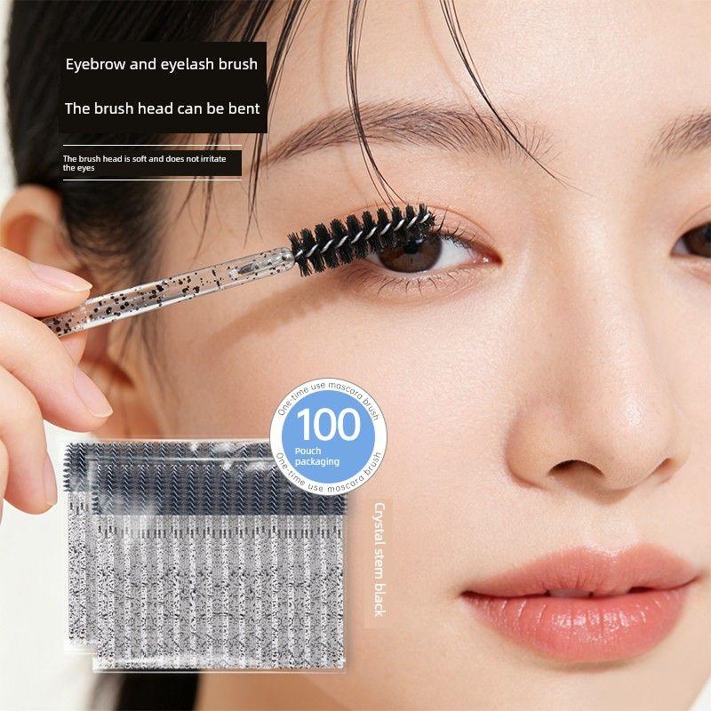 Spiral Crystal Eyelash Brush, Bendable Disposable Eyebrow Brush, Portable Eyelash Tool, Eyelash-Specific Brush, Eyebrow Comb Black Bag [100 Pieces]