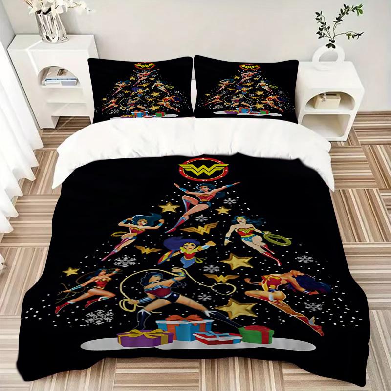 3-teiliges Wonder Woman Bettwäsche-Set, Weiche und bequeme Bettbezüge, Für Schlafzimmer, Gästezimmer (1*Bettbezug + 2*Kissenbezüge, ohne Füllung