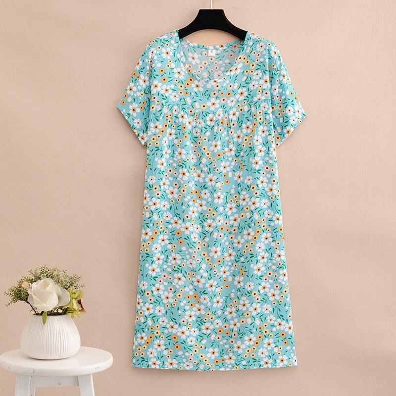 Mom summer dress medium and long pure cotton silk nightdress year-old new Chinese women's knee skirt