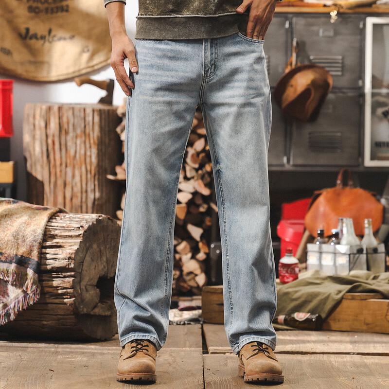 JIELEINUO Men s 2026 Summer Loose Fit Straight Leg Light Blue Jeans 31 (for 130-140 lbs)