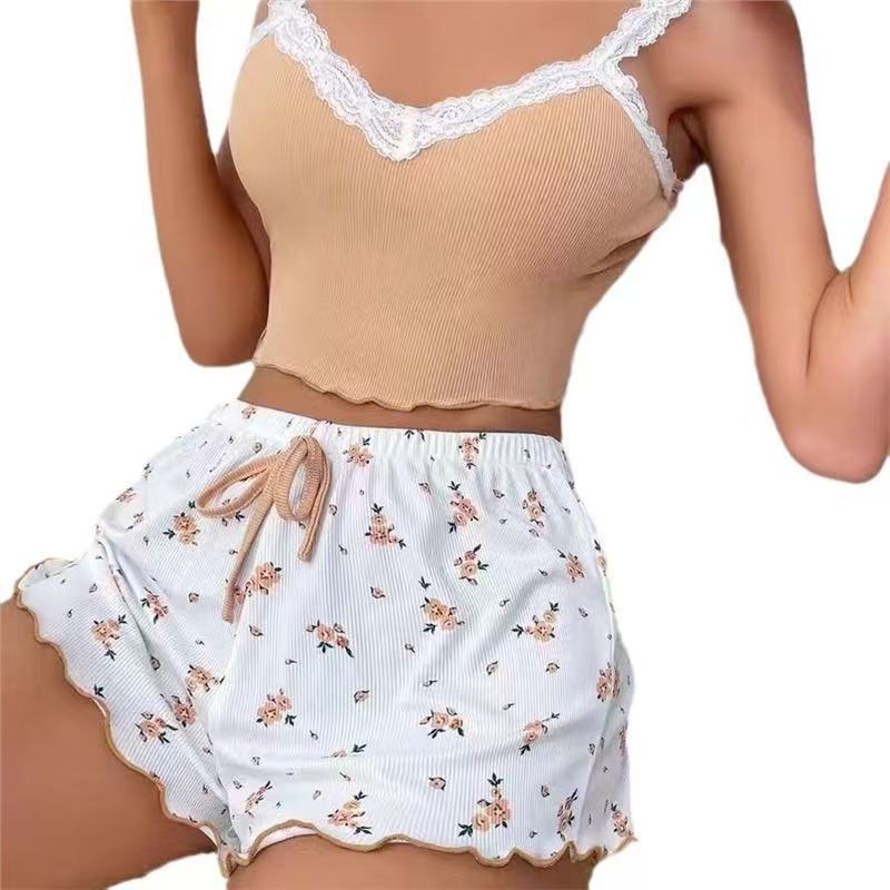 Summer New Sexy Lace Suspender Vest Pajamas Women Wear Slim Fit Two-piece Loungewear