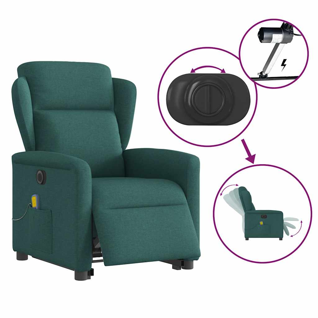 Electric Massage Recliner with Rising Assistance Dark Green Fabric