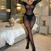 Sexy underwear open sexy one-piece long-sleeved silky perspective one-word shoulder tights mesh