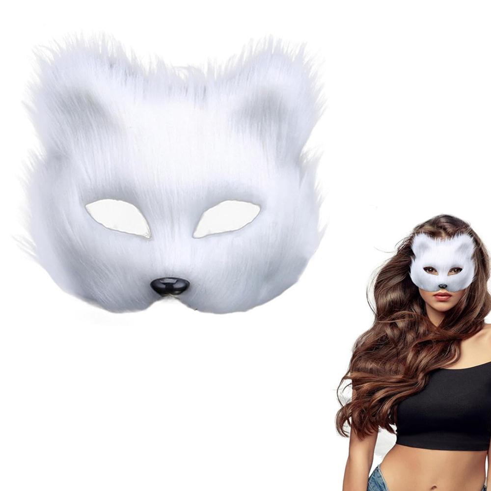 

New Stuff Plush Therian Mask Fox Mask For Halloween Holiday Party Costume, White
