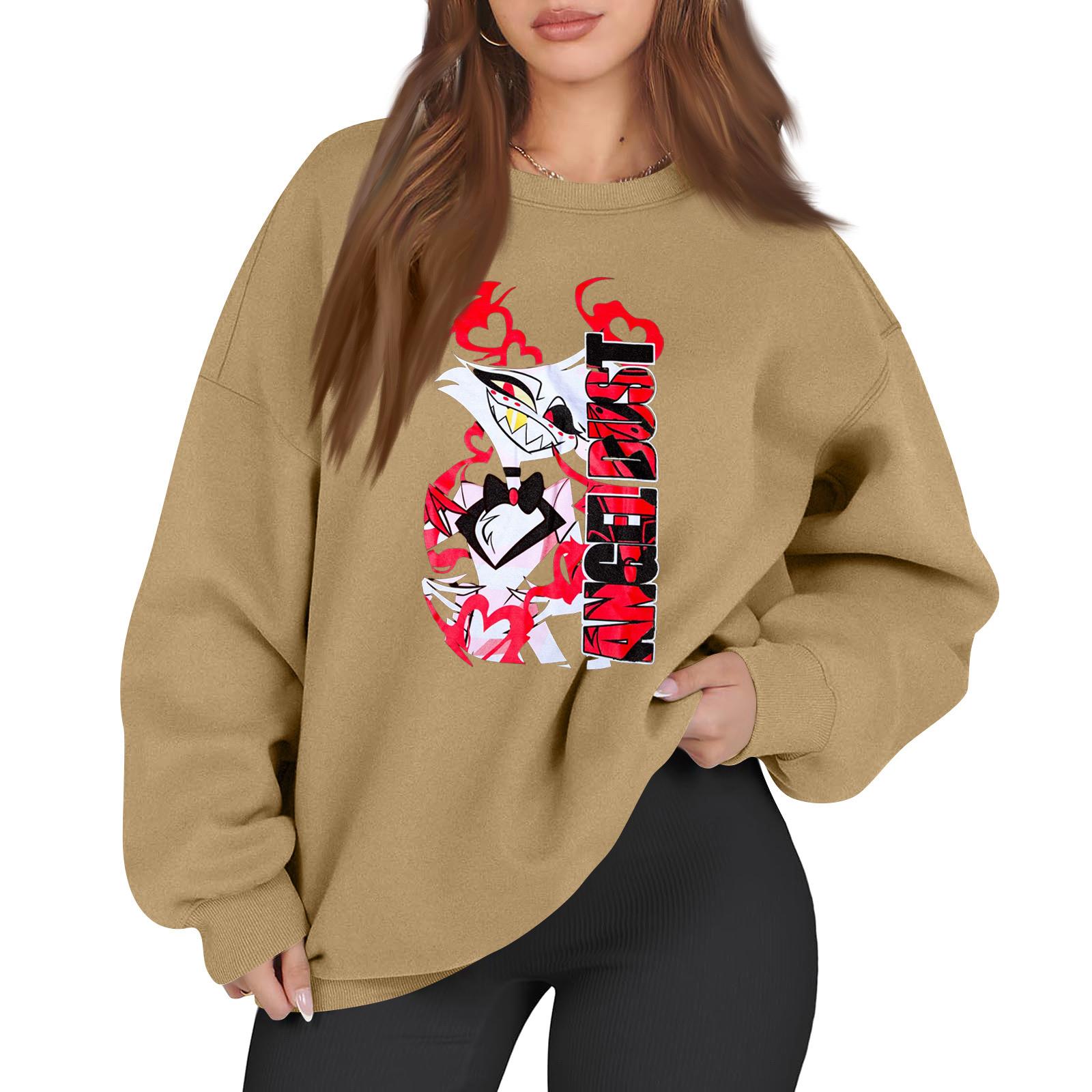 

Женский модный пуловер с длинным рукавом, принтом и круглым вырезом, свободного кроя XL хаки