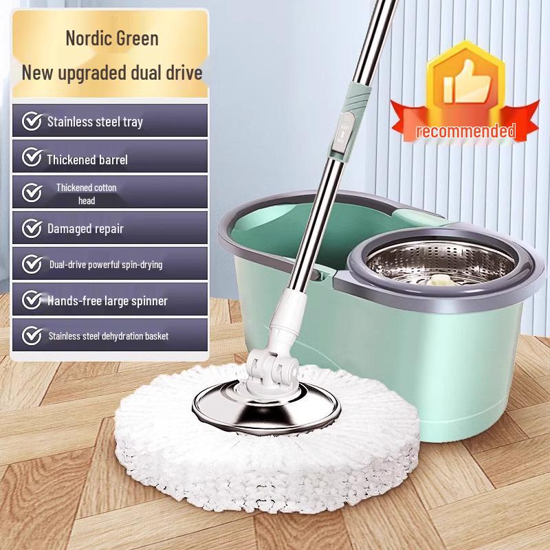 360° Spin-Dry Hand-Free Mop with Absorbent Cloth and Single Bucket