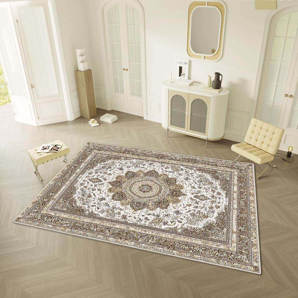 Persischer Retro-Stil Wohnzimmerteppich Leichte Luxusdekoration Zuhause Leicht zu reinigende Bodenmatte Schlafzimmer Ankleidezimmer Rutschfester Waschbarer Teppich