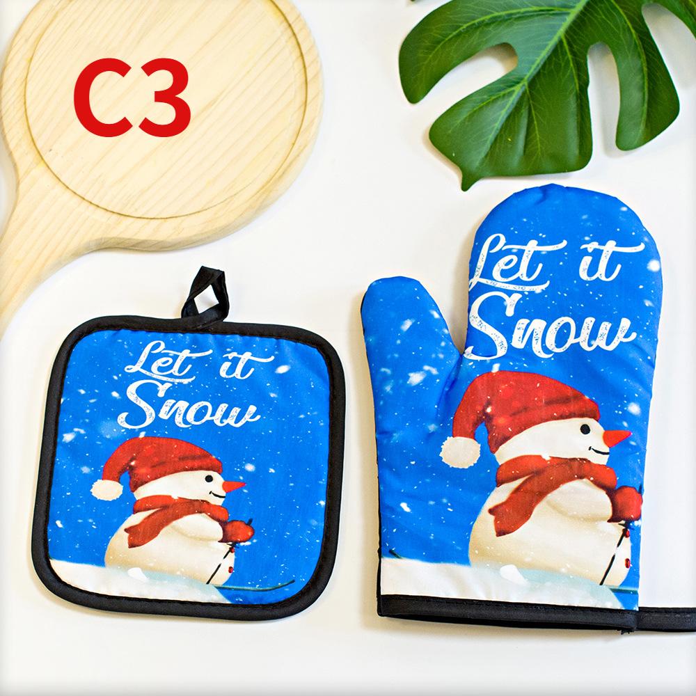 2pc/set Christmas Printed Oven Gloves, Heat Resistant and Heat Resistant Microwave Oven Glove Set