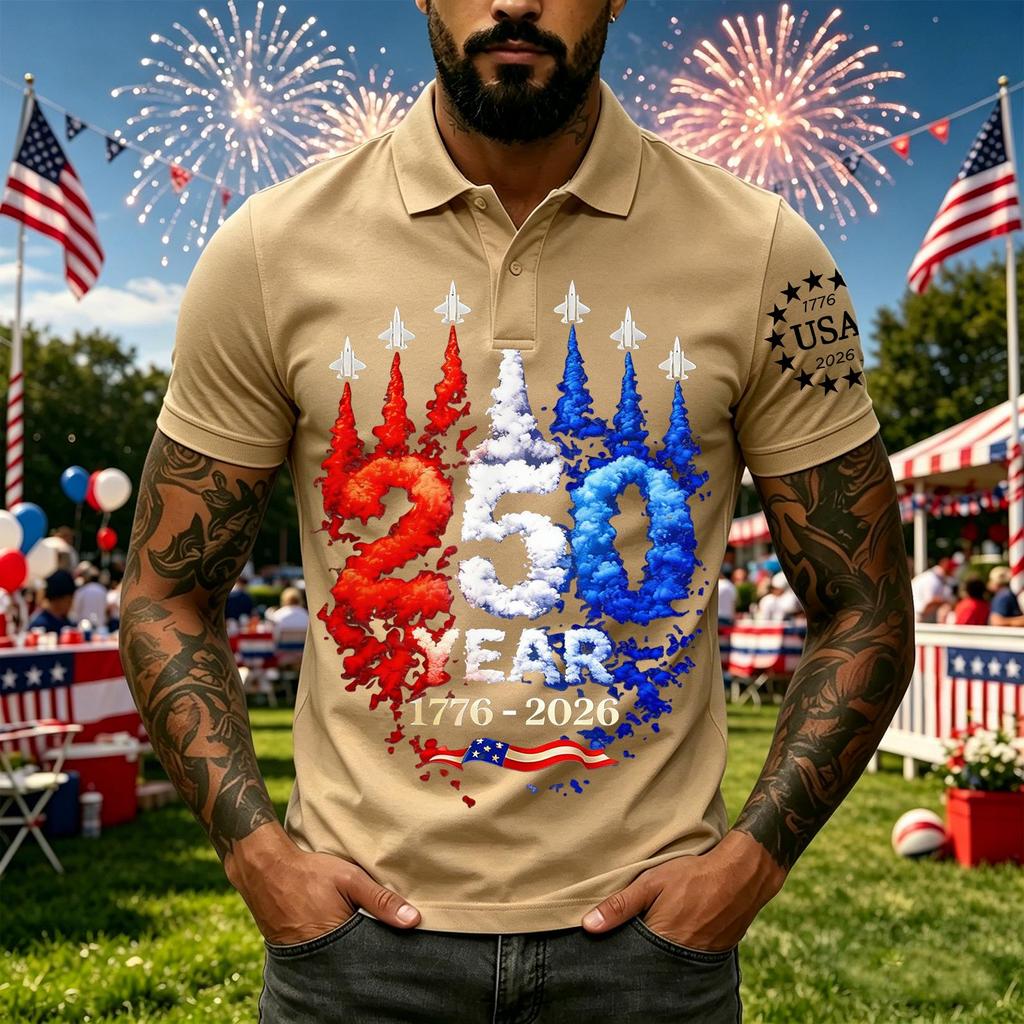 Men's Casual Short Sleeve Polo Shirt with Independent Day Graphic Print Classic Fit Breathable Fabric Comfortable Design