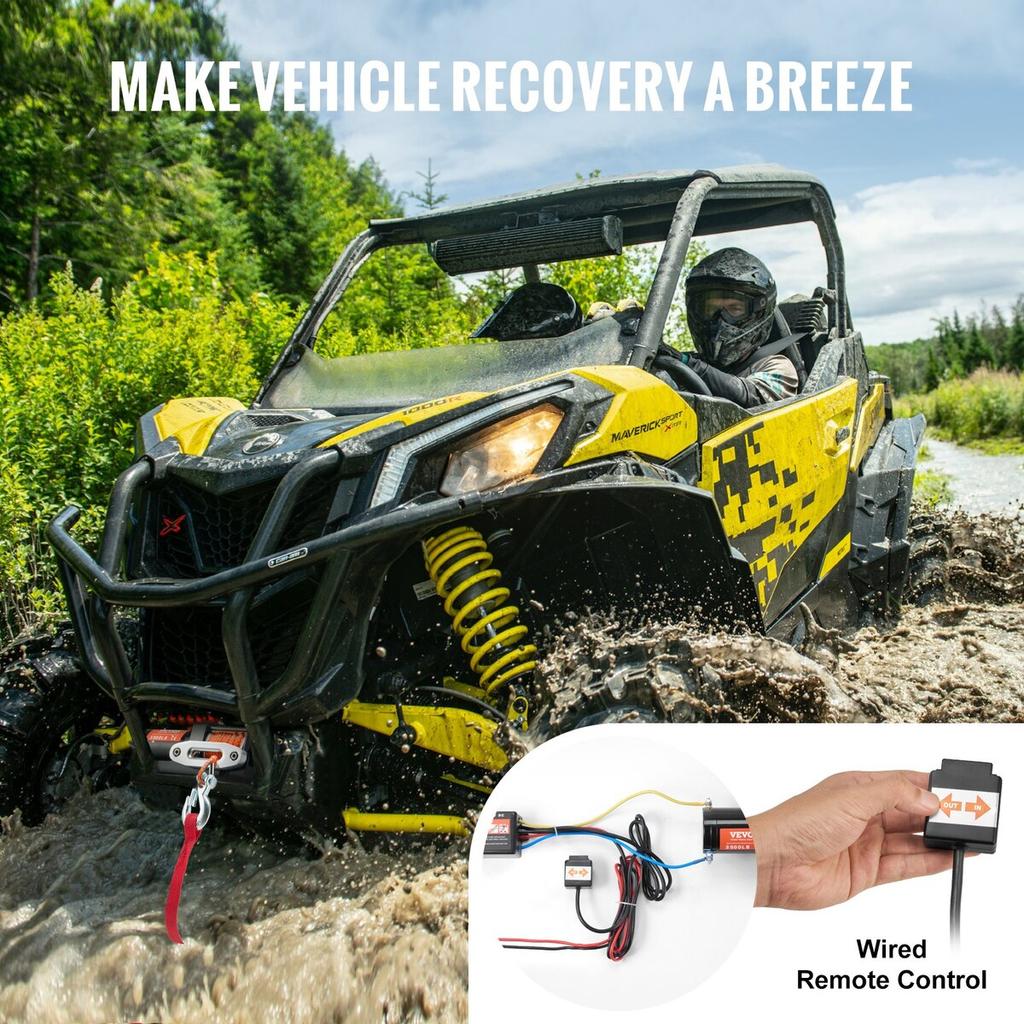 Electric Winch ATV UTV 3500 lb Synthetic Rope Waterproof Wired Control