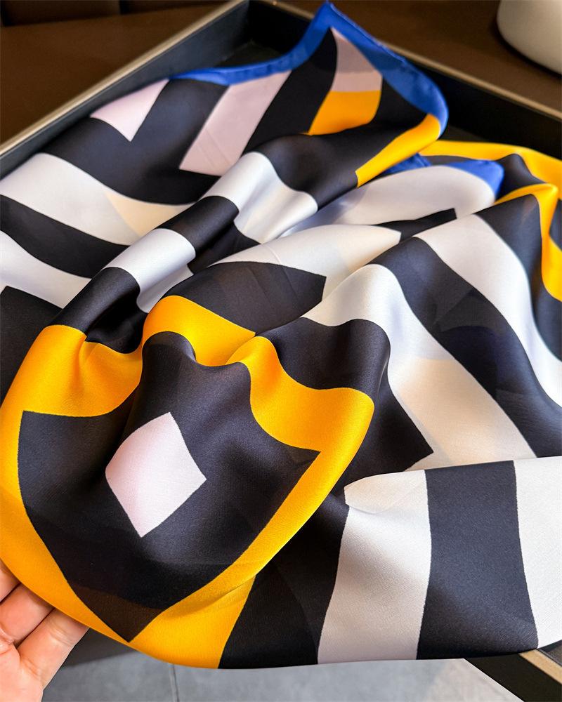 Striped Printed Silk Like Square Scarf For Women Fashion