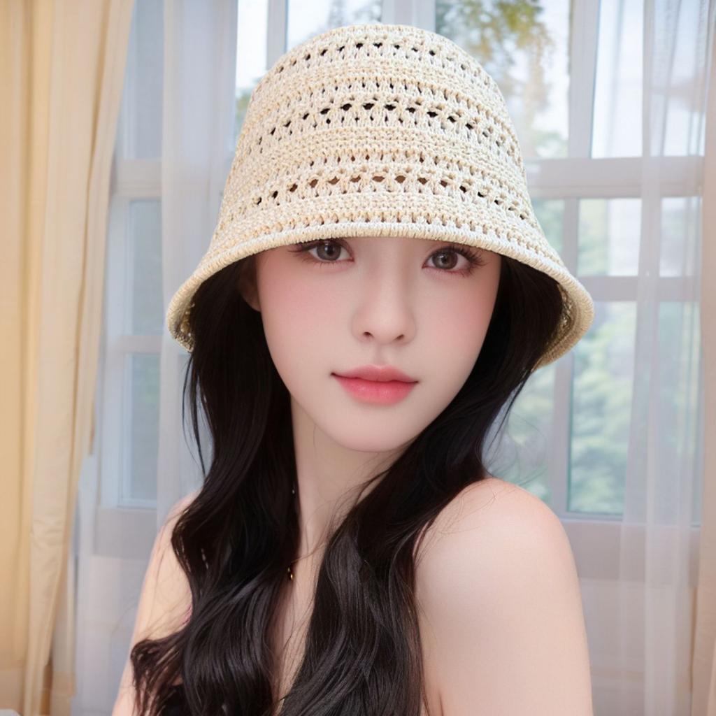Small standard bucket hat female Korean version tide brand spring and summer knitted bucket hat Japanese streamer retro lace pot hat versatile
