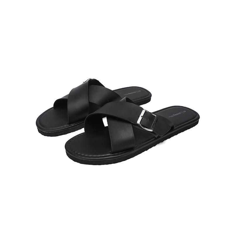 Men's Black One-Strap Flat Sandals - 2026 Summer High-End Fashion Beachwear