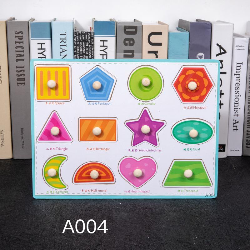 Non-Toxic Montessori Wooden Puzzles Hand Grab Boards Toys Tangram Jigsaw Baby Educational Toys Cartoon Vehicle Animals Fruits 3D Puzzles