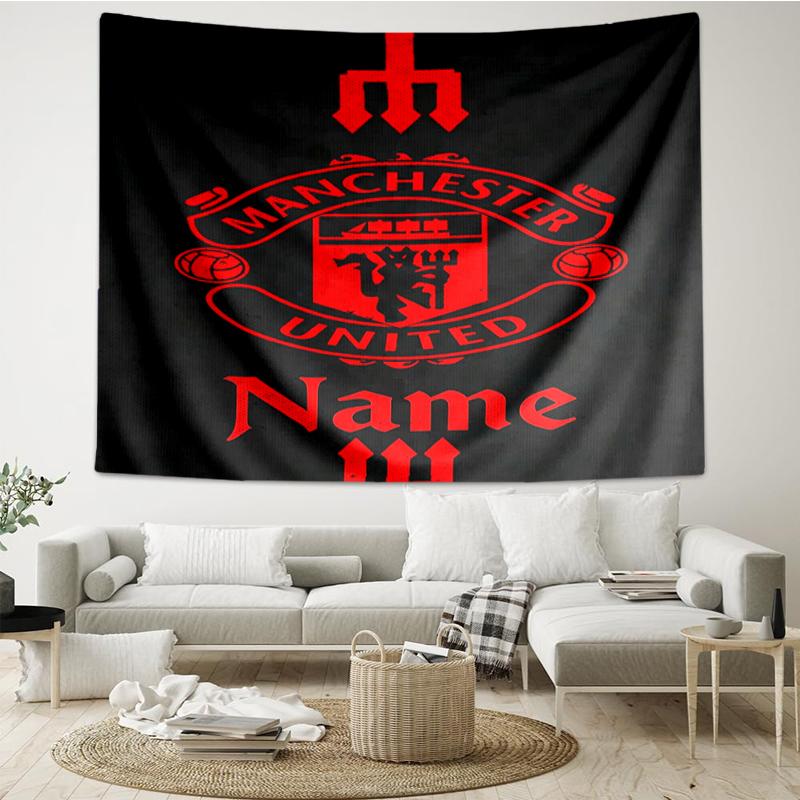 Custom Name Manchester United Print Tapestry, Backdrop, Easy Setup, Ideal for Bedroom, Office & Living Room, with Aesthetic Wall Hanging Decor.