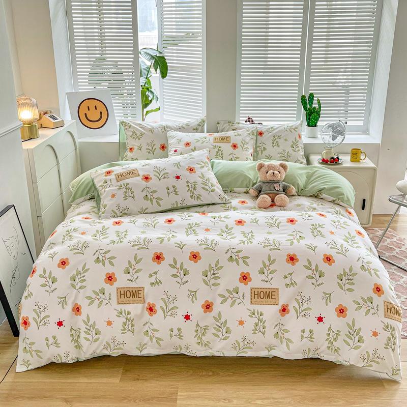 Simple Bedding Four-piece Set, Thickened Bed Sheet Quilt Cover, Pastoral Dormitory Three-piece Set