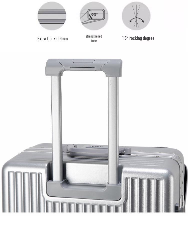 Universal Aluminum Frame Trolley Suitcase with Front Opening and Large Capacity for Women and Men