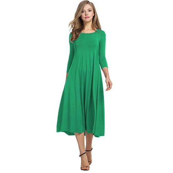 Women's Cotton Swing Dress Casual 45720 Sleeve Crew Neck Midi