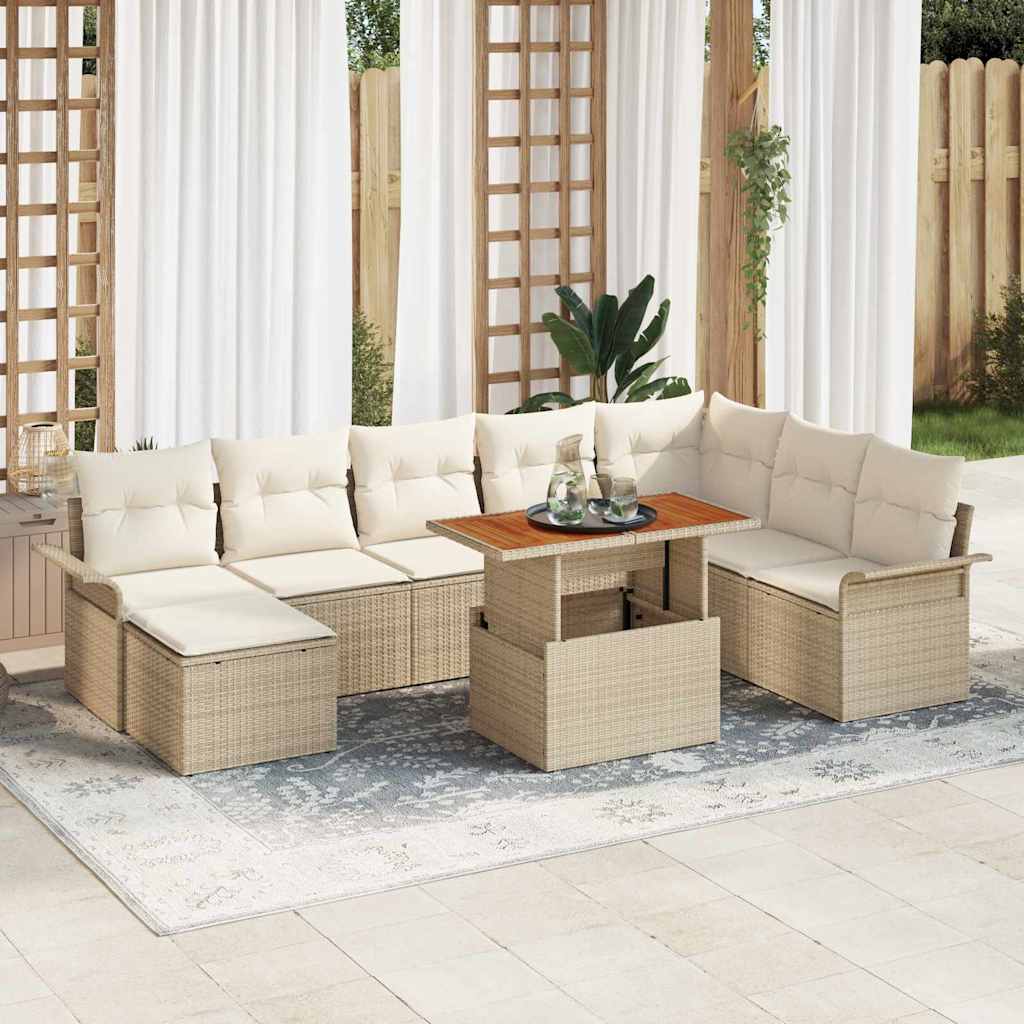 Garden Sofa Set with Cushions 9 pcs Beige and Cream