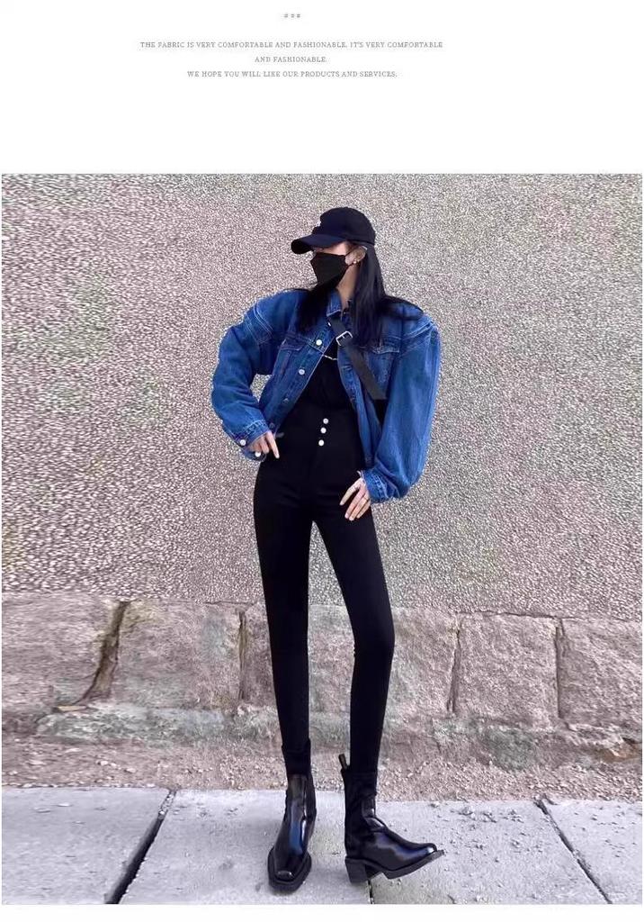 High-Waisted Black Base Layer Pants for Women - Plus Size, Thickened, Elastic, Perfect for Spring & Autumn, Ideal with Boots.