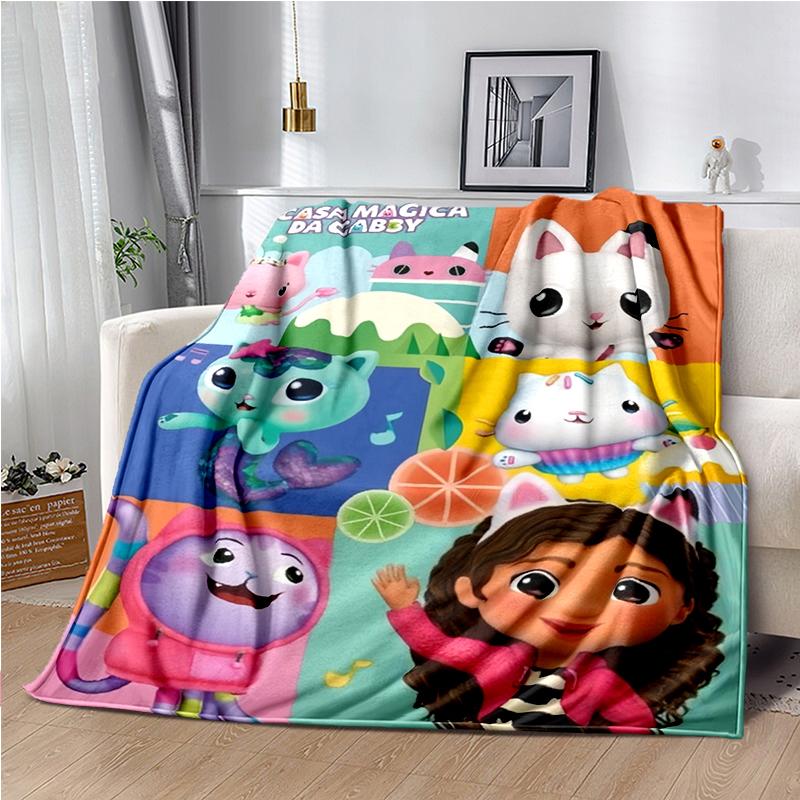 Cute Cartoon Gabby's dollhouse Throws Blanket Kids Super Soft Blankt for Sofa Travel Couch Picnic Flannel Blanket Birthday Gift
