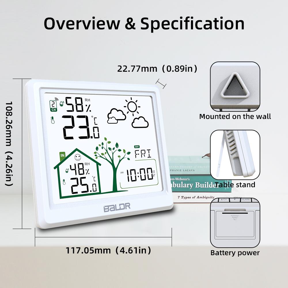 Baldr 4.9" Smart Digital Thermometer Hygrometer Weather Station Alarm Clock Comfort Tips Frosting Point Wireless Forecast Sensor