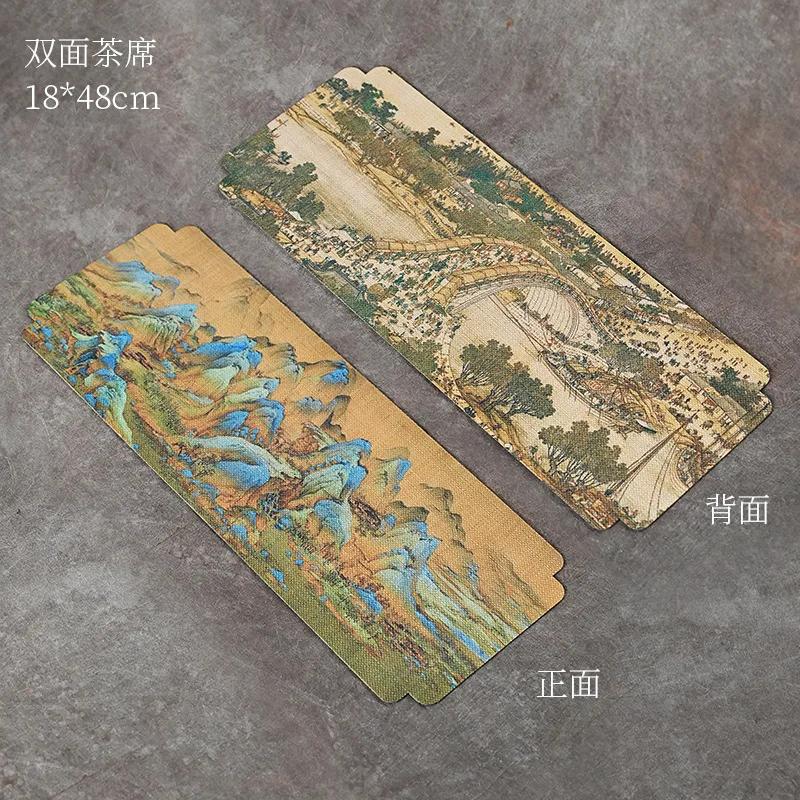 Double Sided Retro Tea Mat Waterproof Zen Dry Brewing Single Person Tea Towel Cloth Mat Table Flag Tea Ceremony Accessories