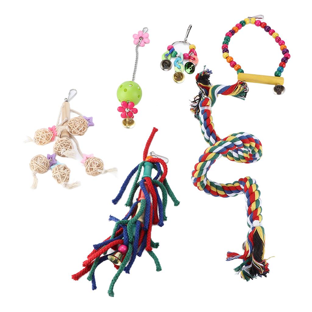 6pcs Small Bird Swing Toys Safe Multifunctional Parrots Chewing Hanging Toys for Parakeets Cockatiel Conure