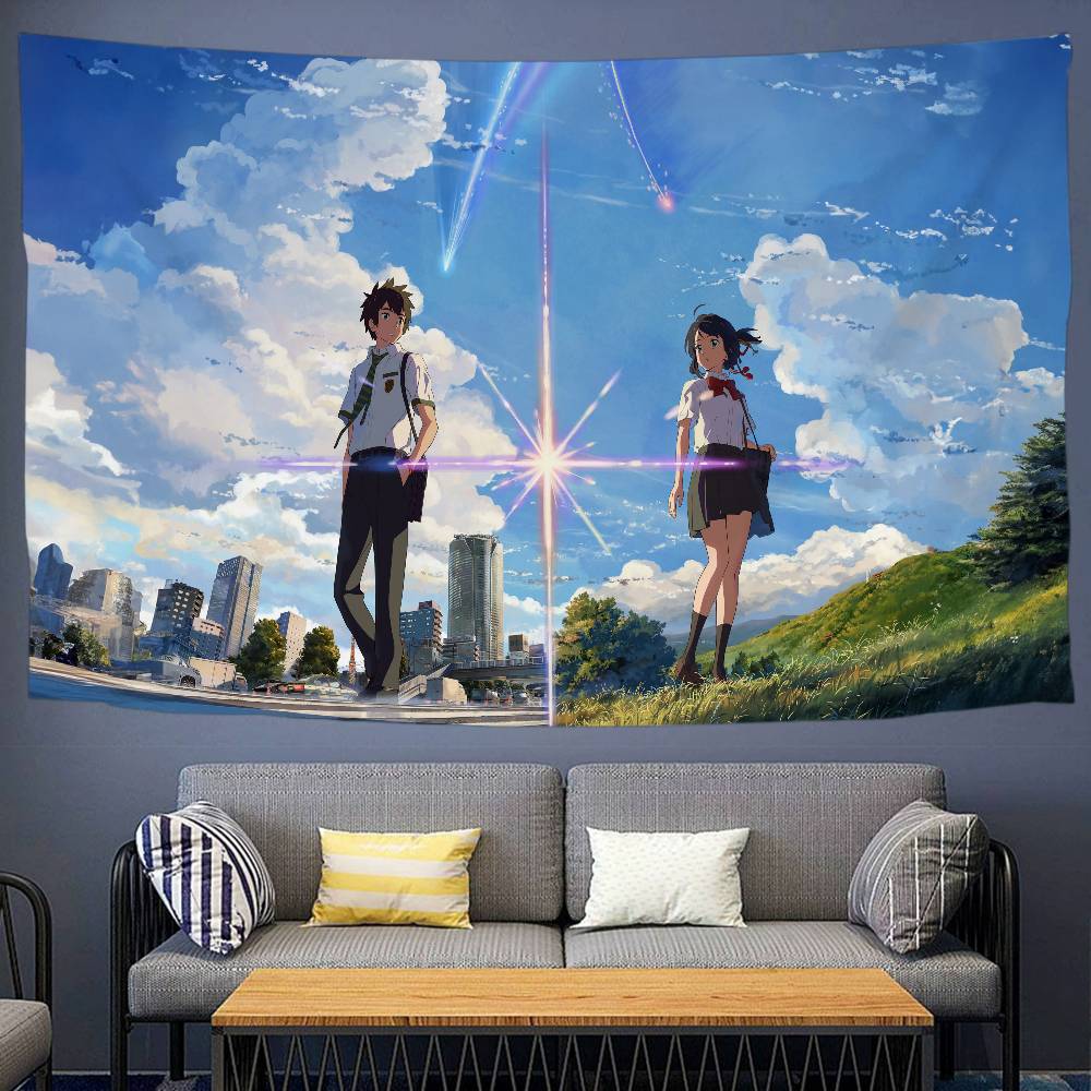 Japanese Anime Y-Your Name Movie Cartoon Tapestry Art Science Fiction Room Home Decor Wall Hanging Sheets