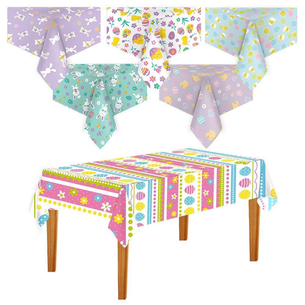 New Plastic Easter Tablecloth Rabbit 137*274cm Disposable Tablecloths Bronzing Table Cover Party Supplies