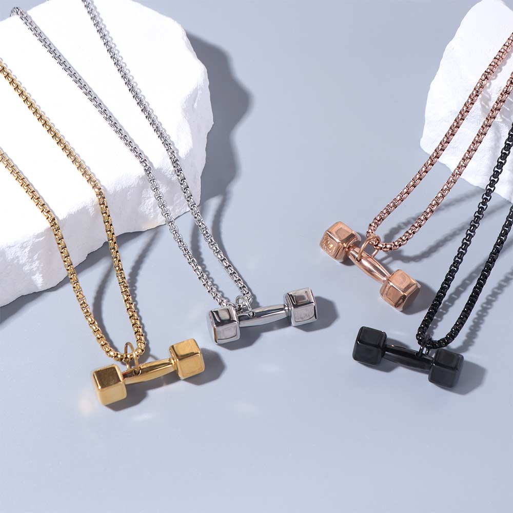 Mini Fitness Series Pendants Titanium Steel Dumbbell Sports Necklace Dumbbell Necklace  Bodybuilder