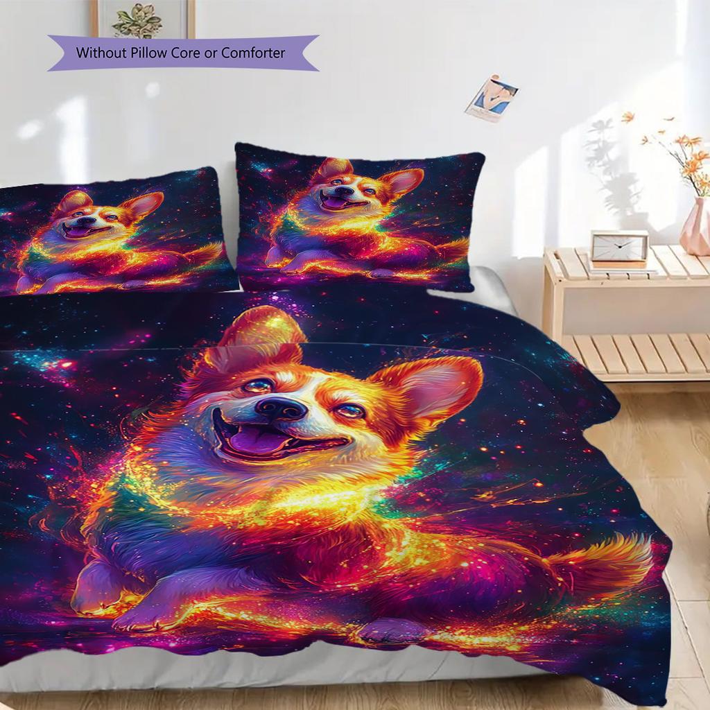 Corgi Pattern Bedding Quilt Set Quilt Cover Pillowcase Home Decoration Birthday Gift (1 * duvet cover + 2 * pillowcase, without core)