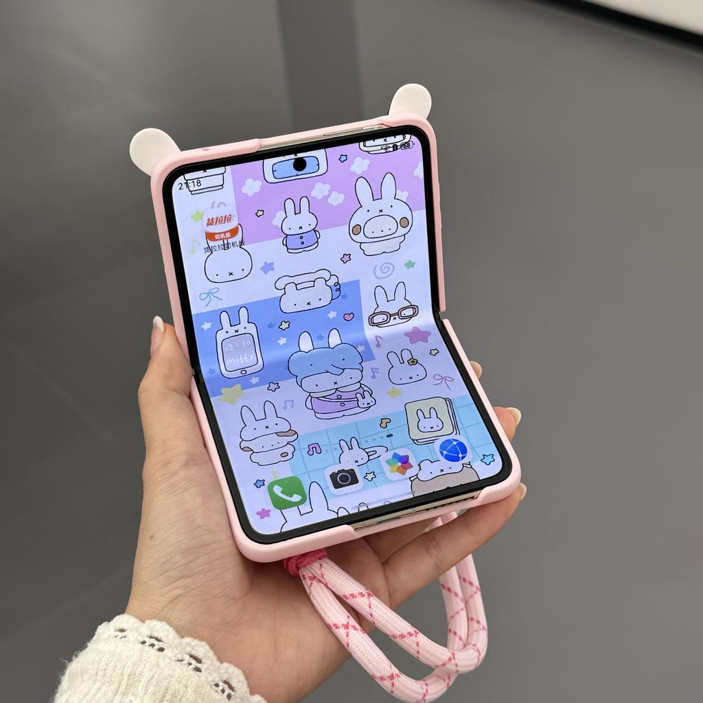 Applicable To Huawei PuraX Pink Rabbit Ear Holder Mobile Phone Case Hard Case Wide Folding Cartoon Cute New Form Collector's Edition