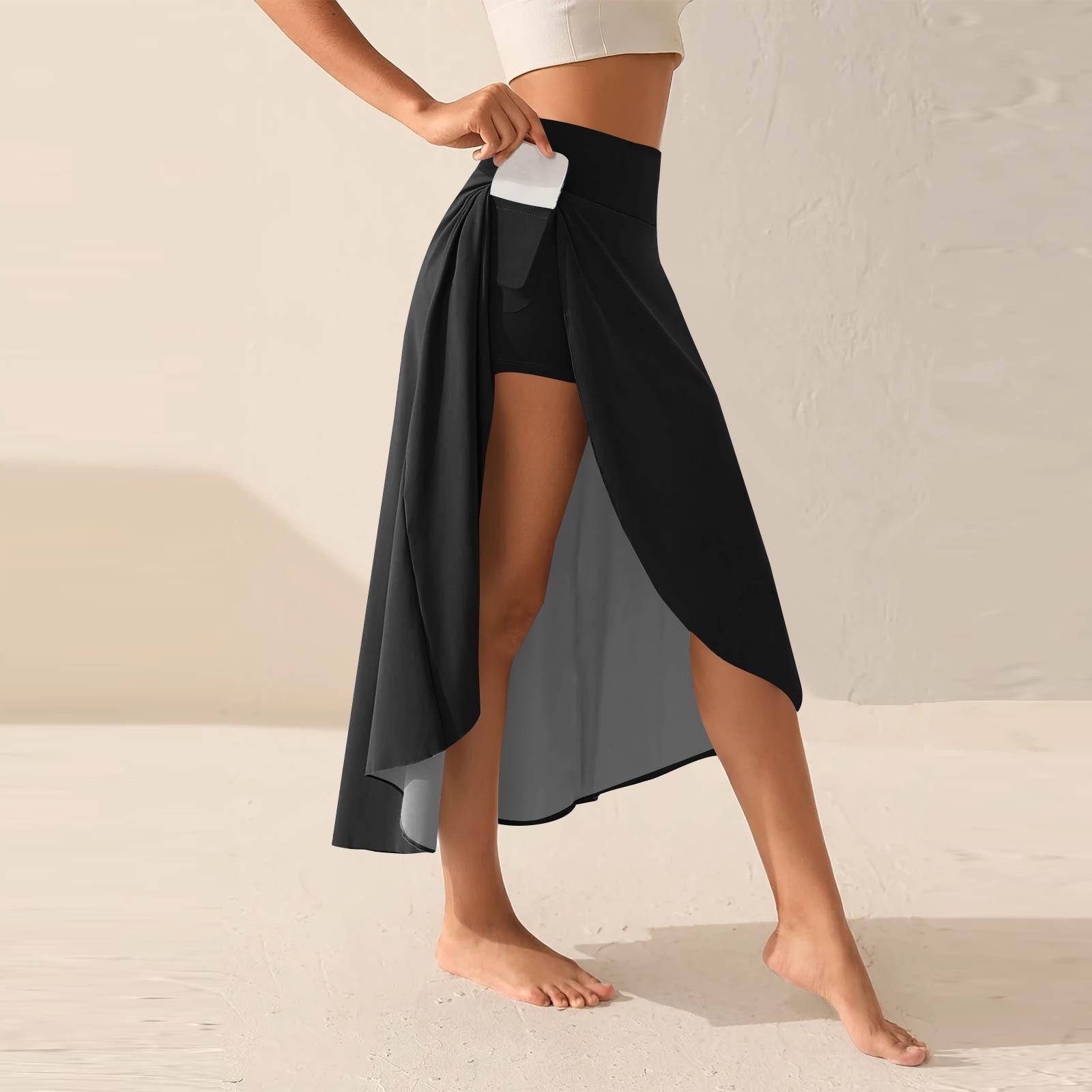 

Женская мода повседневная однотонная юбка с разрезом и оборками на высокой талии M чёрный