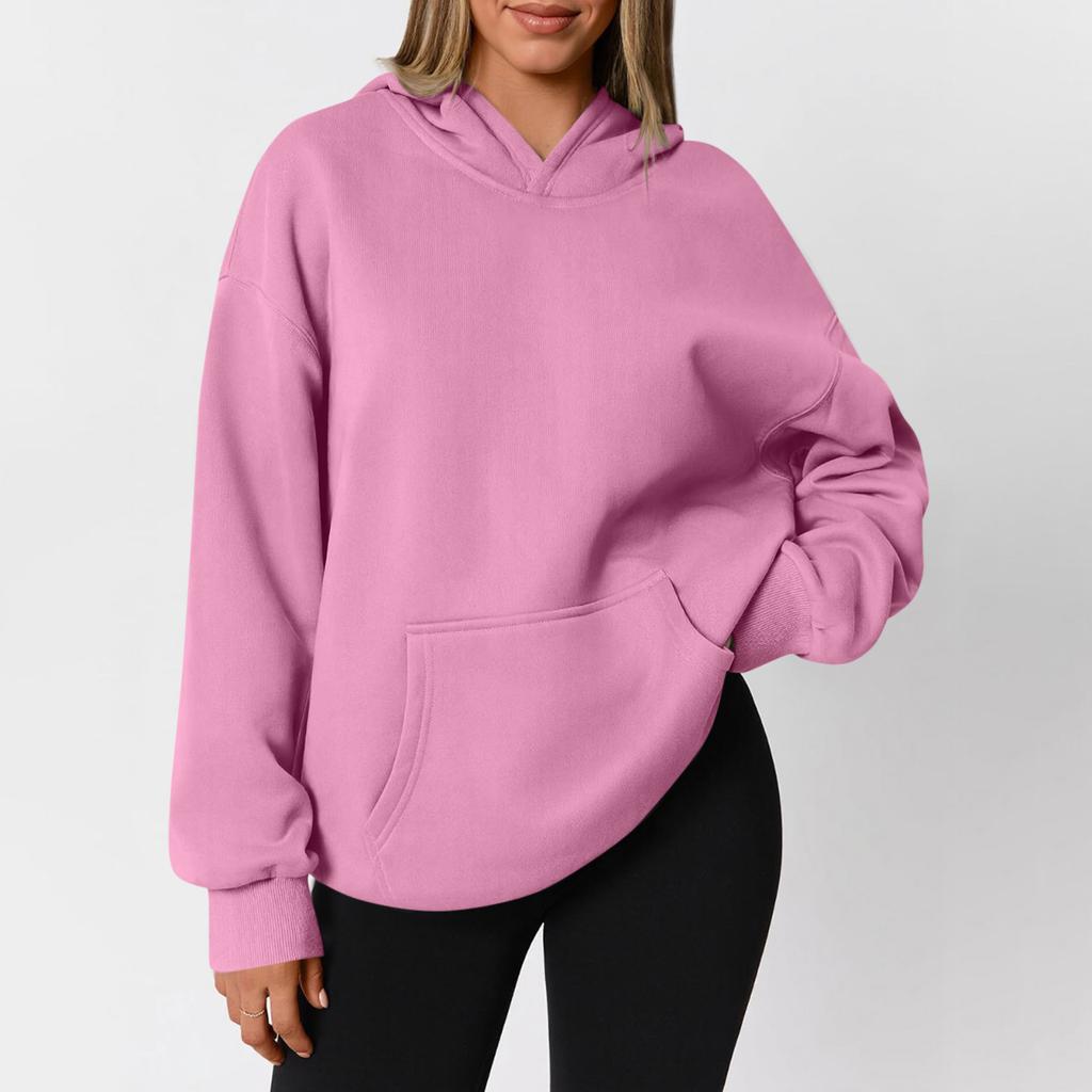 Women's  Fashion Zipper Hoodie Long Sleeve Hooded Pullover Sweatshirt Casual Solid Color Tops With Pockets