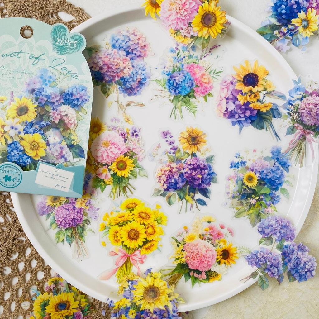 20pcs Flower Stickers Aesthetics Transparent PET Stickers DIY Scrapbook Junk Journal Decor Album Stickers