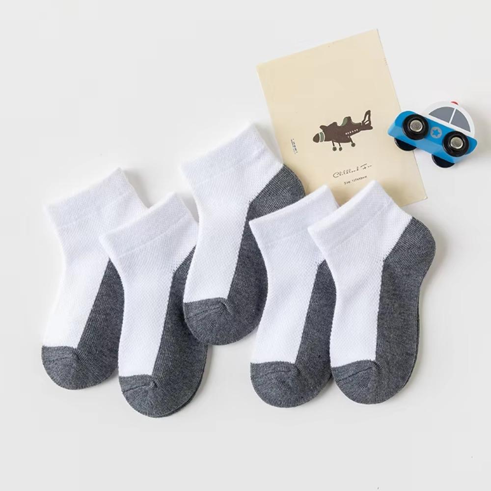 

5 Pairs Mesh Kid Boys Anti-slipping Sock Two-color Black Bottom White Socks