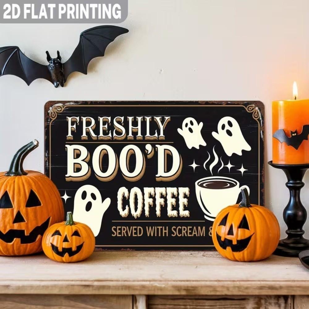 Vintage Style Coffee Bar Wall Art Sign 2D Flat Ghost Themed Hanging Plaque  Halloween Decor