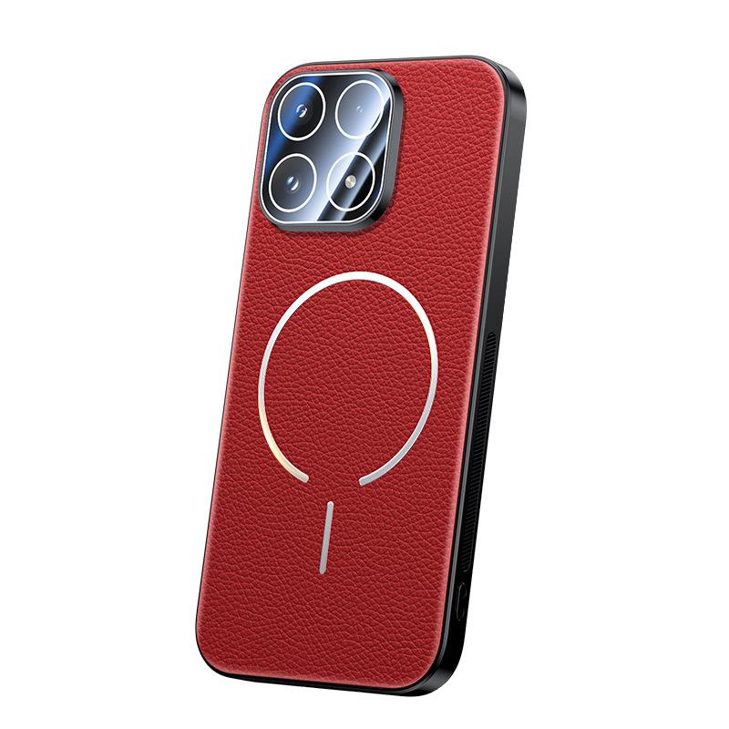 Applicable To Xiaomi 17Promax Mobile Phone Case Magnetic Attraction Redmi K90 with Lens Film Non-slip Edge Litchi Leather Pattern Leather Case