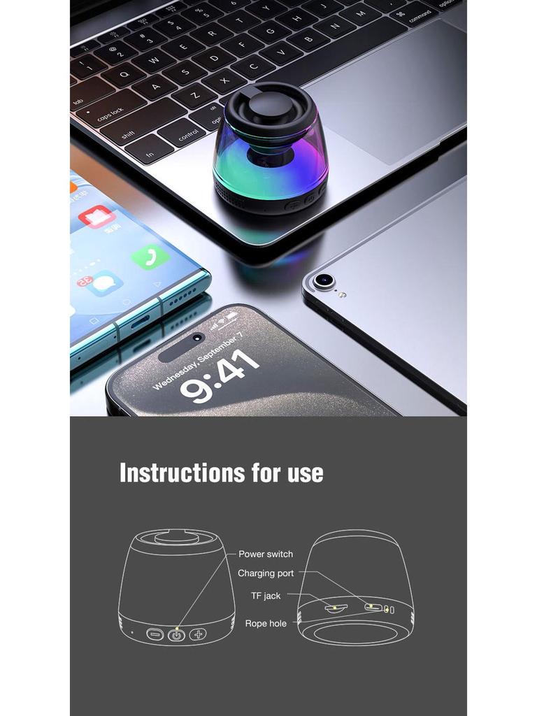 Magnetic Bluetooth Speaker Phone Stand with RGB Light and TWS Subwoofer for Outdoor Use