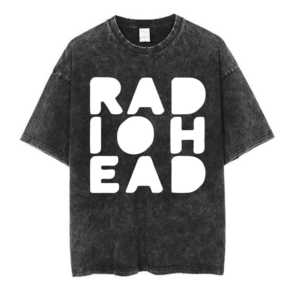 Rock Band Radiohead Logo Printed Merch Vintage Washed T Shirt Men Women Fashion Gothic Retro Casual Oversized T-shirt Streetwear