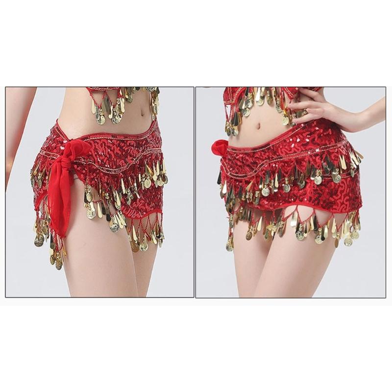 Women Belly Dance Belt Hip Scarf, Bellydance Hip Scarf Skirt Belly Dance Waist Chain with Gold Coins Belly Dance Cloth