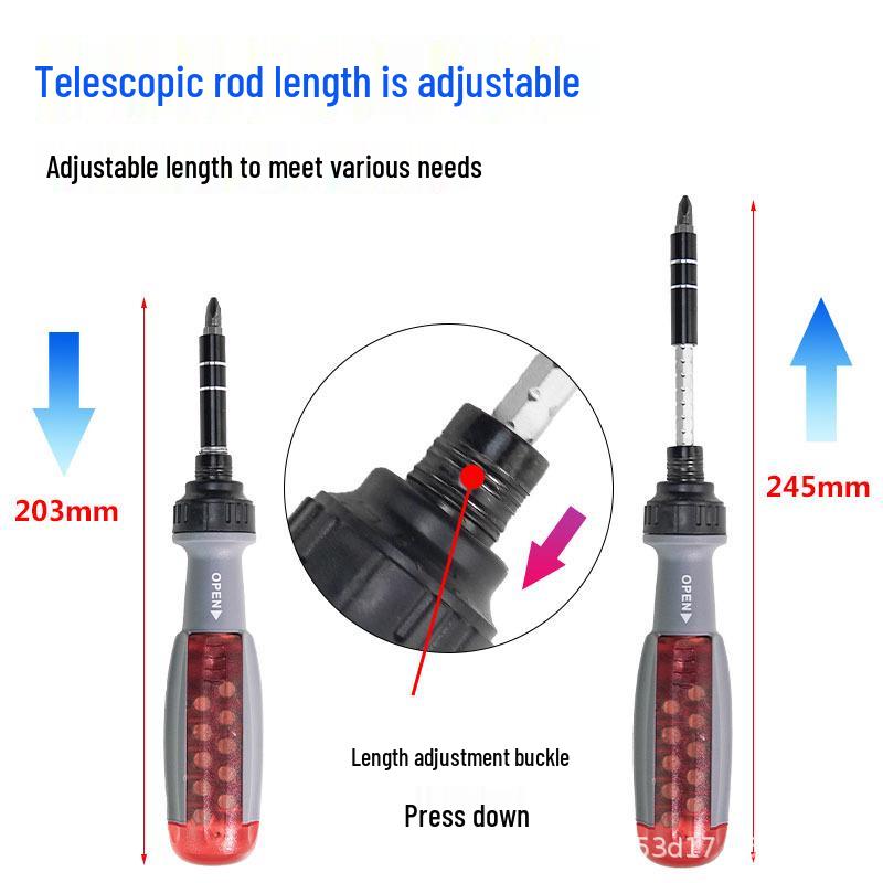 Multifunctional Ratchet Screwdriver Set with Phillips, Flathead, Hex, U-shaped, Y-shaped, and Torx Bits.