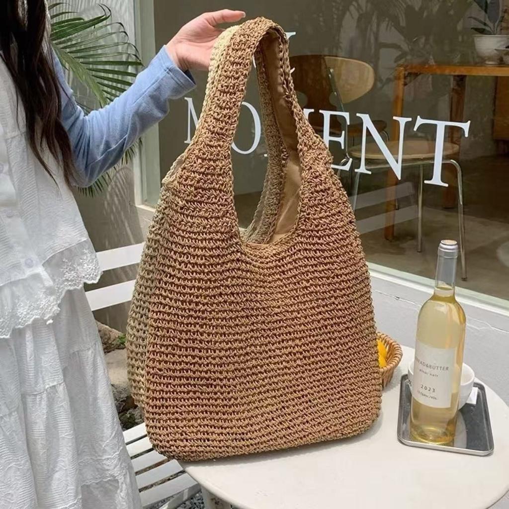 Summer paper handmade straw woven bag large capacity leisure beach bag daily commute vacation travel shoulder bag