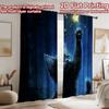 2D Flat Printing 2pcs Party Curtains Black Cat Reaching for Star Digital Printed Polyester Drapes Festive Curtains Use for