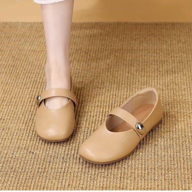Soft-soled Mary Jane Small Leather Shoes for Women's 2025 Autumn New Popular Retro Single Shoes Versatile Flat-soled Shallow-mouth Beanie Shoes