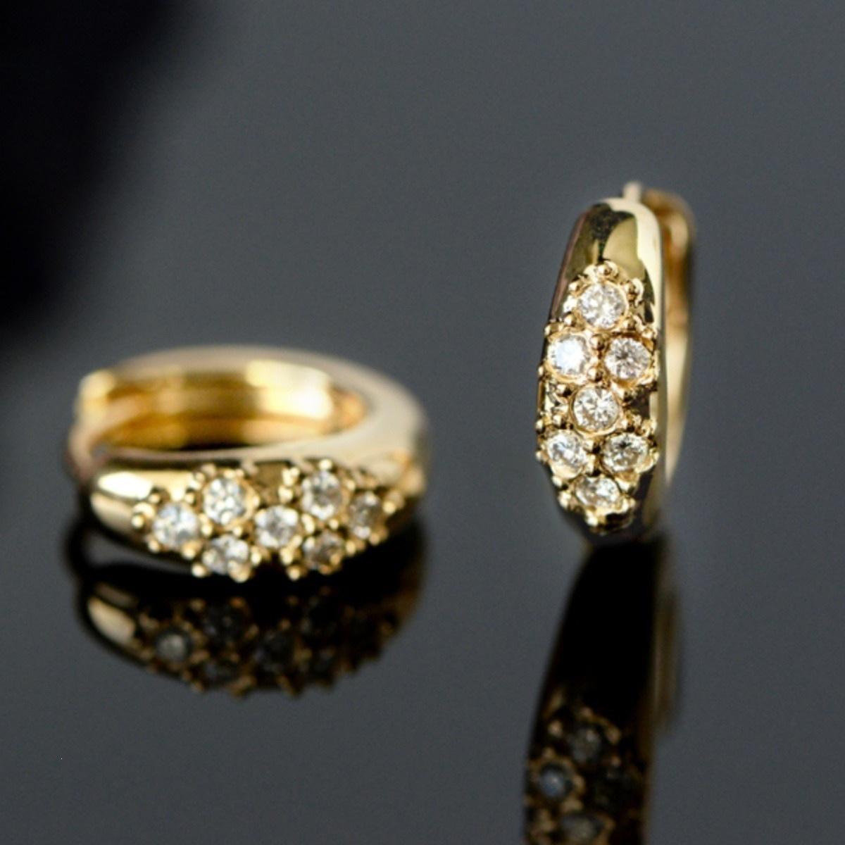 RuCan S925 Sterling Silver 18K Gold-Plated Pavé Zircon Fashion Small Hoop Earrings 18K Gold Pair